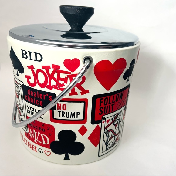 Mid Century MCM Vintage Casino Theme Playing Cards Ice Bucket - Picture 7 of 7